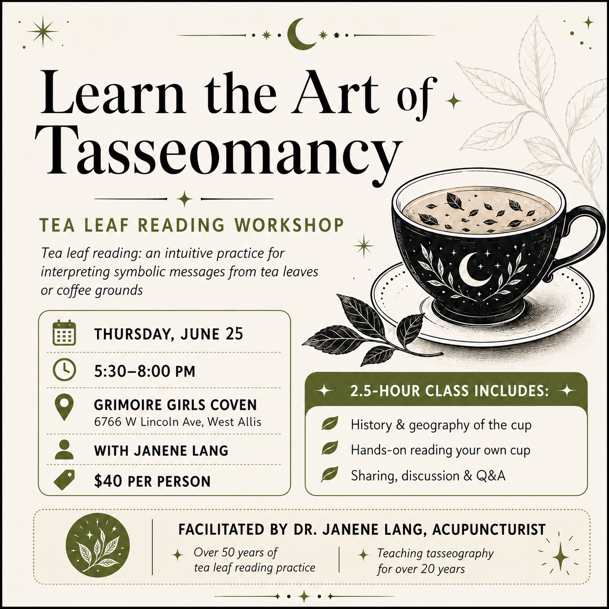 Learn the Art of Tasseomancy with Dr Janene Lang